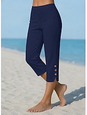  Dam Capribyxor Damasker Mysiga leggings Semester Streetwear Grundläggande Kapris Naturlig Slät Elastisk midja Bekväm Komfort Utomhus Elastisk Utomhus Semester Gata Blå Mörkgrått Kamel Svart Sommar Vår