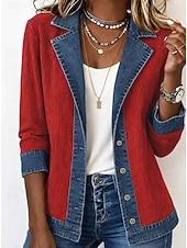abordables vestes décontractées-Femmes Veste en Velours Côtelé Veste Décontractée Veste en Jean Confortable Respirant Patchwork Bloc de Couleur Boutons Mode Occasionnel Bloc de Couleur Occasionnel Rue Tenue quotidienne Régulier Col
