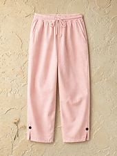 cheap Bottoms-Women's Cotton Linen Shorts Capri Pants Slacks Summer Shorts Casual Calf-Length Natural Plain Pocket Elastic Drawstring Design Comfy Outdoor Outdoor Going out Light Pink Orange red White Pink Summer