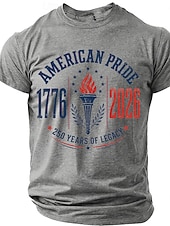  2026年7月4日 250周年 男性用 米国旗 1776年 Tシャツ 半袖 Tシャツ 3Dプリント クルーネック シャツ 愛国 日常 祭り ホワイト パープル グレー 夏 春 衣類 S M L XL XXL XXXL