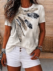 ieftine tricou boho-Pentru femei Tricou Imprimeu Floral Grafic Geometric Epocă Stilat Casual Manșon scurt Stil Nautic În V Rotund Topuri obișnuite Casual Zilnic Sfârșit de săptămână Albastru piscină Alb Rădăcină de