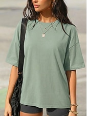 economico T-shirt semplice-Per donna 100% cotone Maglietta Tinta unica Elegante Casual Manica Corta Girocollo Top Regolari Quotidiano Sportivo Uscire Cachi Rosa intenso Verde primavera Nero Bianco Estate Primavera