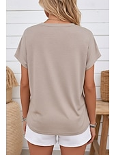 preiswerte Einfarbiges T-Shirt-Damen Sommeroberteile Vintage Mode Lässig Kurzarm Rundhalsausschnitt Normale Oberteile Lässig Täglich Khaki Schwarz Rosa Marineblau Braun Sommer Frühling