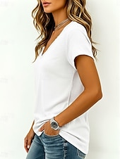 cheap Plain tee-Women's T Shirt Stylish Short Sleeve V Neck Regular Tops Casual Olive green (official brushed inner version) Grey (Official brushed inner fabric) White (official brushed inner fabric) Summer Spring