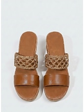 preiswerte Keilsandalen-Braune Keilsandalen für Damen – bequeme Espadrilles im Boho-Stil mit gewebtem Mesh-Riemen &amp;Details aus Kunstleder für Outdoor-Urlaube und Reisen auf tropische Inseln &amp;Sommergartenpartys