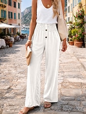  Women's Cotton Linen Pants Wide Leg Chinos Summer Pants Vacation Streetwear Basic Full Length Medium Waist Plain Pocket Elastic Waist Comfy Comfort Micro-elastic Outdoor Vacation Street claret Grey