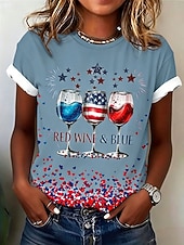  アメリカ独立記念日 女性用 Tシャツ プリント グラフィック 国旗 ヴィンテージ スタイリッシュ クラシック 半袖 クルーネック レギュラートップス カジュアル 日常 週末 ブルー ブラック ホワイト カーキ色 夏 春