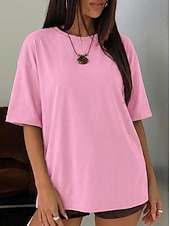 economico T-shirt semplice-Women's T Shirt Tee Top Solid Color Stylish Classic Casual Half Sleeve Crew Neck Regular Tops Daily Sports Going out Black White Pink Light Brown Coffee Summer Spring