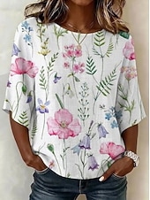 ieftine Bluze florale-Pentru femei Bluză Imprimeu Floral Grafic Boemia Epocă Tropical Lungime Manșon 3/4 Stil Nautic Topuri obișnuite Casual Zilnic Îmbrăcăminte de vacanță Albastru piscină Alb Roz Îmbujorat Trifoi Bej