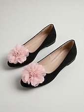 abordables Mujeres-Women's Black Ballet Flats with Floral Decoration – Elegant Dress Shoes for Resort Street Strolls, Date &amp; Daily Wear