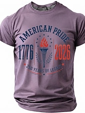  2026年7月4日 250周年 男性用 米国旗 1776年 Tシャツ 半袖 Tシャツ 3Dプリント クルーネック シャツ 愛国 日常 祭り ホワイト パープル グレー 夏 春 衣類 S M L XL XXL XXXL