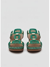 abordables Sandalias deslizantes-Sandalias casuales de tacón cuadrado verde para mujer, plantilla acolchada de apoyo, diseño de tacón medio estable para uso diario, paseos por la ciudad, viajes y eventos sociales.