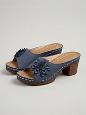 abordables Sandalias de tacón-Sandalias azules de tacón ancho con estampado floral para mujer: cómodas sandalias tipo mule sin cordones con suela acolchada para viajar y comprar. &amp;uso diario