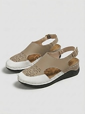 voordelige Sleehaksandalen-Damessandalen met gesloten neus in twee kleuren - comfortabele wedgehakken met uitgesneden details en geperforeerde bloemenaccenten. &amp;Verstelbare enkelgesp, ademende casual sandalen voor dagelijks