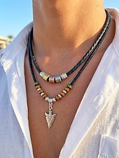 abordables Bijoux pour hommes-Collier pendentif flèche en alliage pour homme avec perles et cordon tressé – disponible en noir et marron, bijou décontracté et résistant idéal pour les vacances à la plage, le quotidien et les