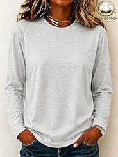 Camisetas de mujer 100% algodón - Camiseta de manga larga de cuello redondo de alta calidad y tejido grueso.