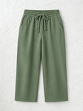 baratos Partes inferiores-Women's Cotton Linen Shorts Capri Pants Chinos Summer Shorts Vacation Streetwear Casual Knee Length Medium Waist Plain Drawstring Pocket Comfortable Breathable Inelastic Daily Outdoor Street