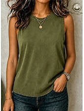 economico T-shirt semplice-softfade™ canotta da donna elegante vintage lavata 100% cotone senza maniche girocollo plissettata blu nero viola chiaro estate primavera
