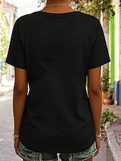  día de la independencia americana Mujer Camiseta Estampado Graphic Bandera Vintage Elegante Clásico Manga Corta Escote en Pico Tops regulares Diario Azul Piscina Negro Blanco Verano Primavera