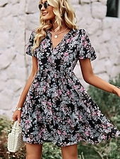 economico Abiti floreali-Per donna Abito al ginocchio Abito a Tubino Vacanza Casual Spiaggia Spiaggia Vestibilità regolare Floreale Grafico Manica Corta Scollo a V Blu Bianco Rosa Verde Estate Primavera