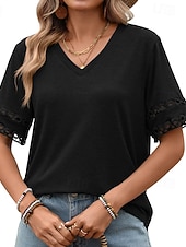  Dam T-shirt T-tröja Ensfärgat Stylish Klassisk Kortärmad V-hals Vanliga toppar Ledigt Dagligen Regnbåge blå Svart Vit Rodnande Rosa Marinblå Sommar Vår