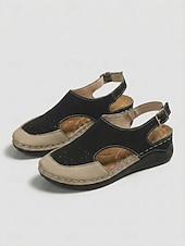 voordelige Sleehaksandalen-Damessandalen met gesloten neus in twee kleuren - comfortabele wedgehakken met uitgesneden details en geperforeerde bloemenaccenten. &amp;Verstelbare enkelgesp, ademende casual sandalen voor dagelijks