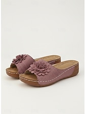 お買い得  Chinelos de slide-Women's Wedge Sandals with Floral Embellishments and Perforated Design – Comfortable and Stylish Summer Shoes for Casual Wear and Outdoor Events