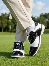 cheap Men's Golf Shoes-Men's Black White Golf Shoes, Lace-Up Dress Sport Shoes, Comfortable Non-Slip Shoes for Golf, Wedding, Outdoor Events