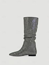 cheap Fashion Boots-Women's Sparkly Rhinestone Knee High Boots - Sexy Pointed Toe Slouchy Boots for Parties and Night Out