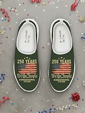  Pantofi sport slip-on pentru bărbați, model aniversar SUA - respirabili &Teniși sport ușori negri din plasă, cu imprimeu „1776-2026” &Imprimeu cu steagul american, ideal pentru paradele de Ziua