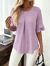 economico Bluse Semplici-Per donna Camicia Blusa Tinta unica Elegante Vacanza Manica Corta Manicotto a foglia di loto Girocollo Top Regolari Casuale Quotidiano Blu chiaro Rosso-arancio Verde chiaro Rosa Viola chiaro Estate