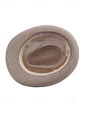 baratos Chapéus Masculinos-Chapéu fedora masculino em poliéster respirável com tela – multicolorido, leve e perfeito para o verão, férias na praia, uso casual diário e atividades ao ar livre.