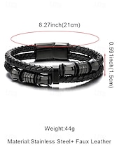 abordables Bijoux pour hommes-cuir synthétique à fermeture magnétique pour homme &amp;Bracelet en acier inoxydable noir, résistant et élégant, idéal pour offrir, pour les vacances à la plage ou au quotidien.