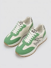 economico Sneakers da donna-scarpe da ginnastica da donna verdi con stampa leopardata - scarpe basse con lacci, calzature casual comode per l'uso quotidiano, per camminare &amp; viaggio