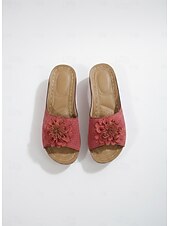 お買い得  Chinelos de slide-Women's Wedge Sandals with Floral Embellishments and Perforated Design – Comfortable and Stylish Summer Shoes for Casual Wear and Outdoor Events