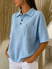  Dame Vaffel T-skjorte T skjorte Poloskjorter Vaffelstrikkede topper Lomme عادي Mote Stilfull Klassisk Kortermet Polokrage Vanlige topper Avslappet Daglig Strand Blå Svart Hvit Rød Oransje Sommer Vår