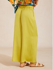 abordables Pantalons-pantalon large jaune en satin soyeux