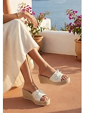 preiswerte Frauen-Hellblaue Espadrille-Keilsandalen für Damen – elegante, lasergeschnittene Pantoletten mit Schleifendetail für luxuriöse Kreuzfahrten und sommerliche Deckpartys &amp;tropische Resortbekleidung