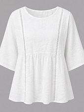  Pentru femei Varful ochiului Tricou Tricouri Bluză albă din bumbac Elegant Boemia Modă Manșon scurt Stil Nautic Topuri obișnuite Casual Albastru piscină Alb Vară Primăvară
