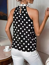 cheap Graphic Tank-Women's T Shirt Tee Top Print Polka Dot Fashion Stylish Classic Sleeveless Halter Neck Regular Tops Casual Daily Going out Black White Wine Navy Blue Summer Spring