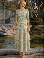 abordables Longitud a la altura del tobillo-Corte A Hasta el Tobillo Vestido Invitada Boda Vestido de Madrina Media Manga Camiseta con cuello redondo Elegante Formal Semi-formal Doblado Jersey con Estampado flor Plisado Volantes