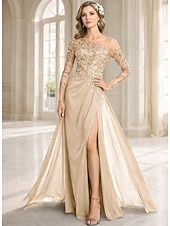 abordables Largo del piso-Funda Columna Vestidos Hasta el Suelo Vestido Invitada Boda Vestido formal Vestido de noche Vestido de Madrina Manga Larga Un Hombro Elegante Formal Gasa con Encaje Un Color