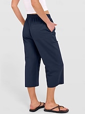 abordables jambe large et taille haute-Femmes Coton Pantalon capri Pantalons à jambes droites Mode Streetwear Occasionnel Longueur mollet Taille haute Uni Avec Poches Ceinture Élastique Confortable Doux Élastique Extérieur Vacances Rue