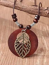 voordelige Dames ketting-Dames boho lange hangerketting - vintage hout &amp;Truienketting van legeringskralen met bladmotief &amp;Levensboom bedeltjes voor een zomervakantie aan het strand, of als casual kleding voor elke dag.