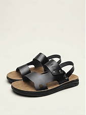 cheap Men-Men's Black Open-Toe Strap Sandals - Adjustable Comfort Summer Shoes - Casual Island &amp; Cruise Footwear for Vacation Travel, Deck Walking and Outdoor Leisure