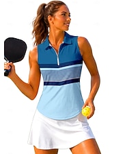 baratos Camisa Feminina-Mulheres Riscas Tops Camisa Esportiva Camisa polo de caminhada Camisa de tênis Sem Manga Zíper Floral UPF50+ Resistente a UV Elasticidade Alta Pavio Humido Respirável Voleibal Tênis Golfe Aberto para