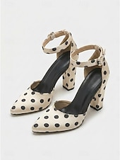 cheap Block Heel Pumps-Women's Polka Dot Satin High Heels - Elegant Pointed Toe Block Heel Pumps with Ankle Strap for Daily Office Wear, Retro Parties &amp; Chic Urban Outfits