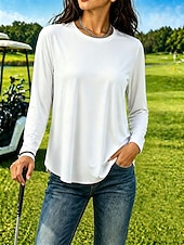 abordables Camiseta lisa-Mujer Dispersor de humedad Secado rápido Camiseta Tee Sensación de frescura Elegante Clásico Manga Larga Cuello Barco Tops regulares Casual Diario Gimnasia Negro Blanco Rosa Gris Verano Primavera