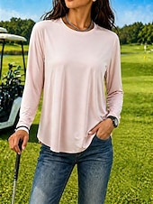 abordables Camiseta lisa-Mujer Dispersor de humedad Secado rápido Camiseta Tee Sensación de frescura Elegante Clásico Manga Larga Cuello Barco Tops regulares Casual Diario Gimnasia Negro Blanco Rosa Gris Verano Primavera