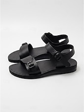 economico Sandali Piani-Sandali piatti da donna in pelle marrone con cinturino regolabile alla caviglia - classici sandali estivi con doppia fibbia per passeggiate e viaggi informali